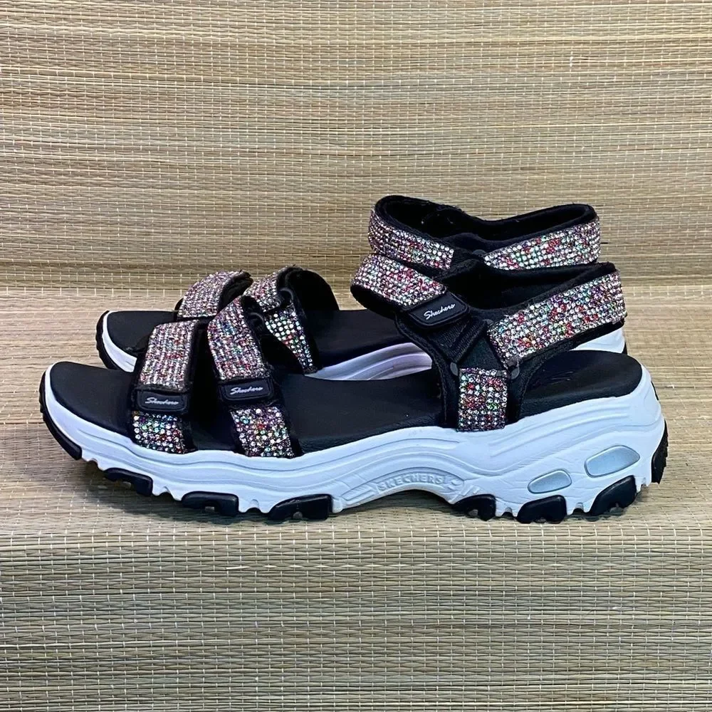Skechers  Black & White Rhinestone-Accent D'lites Sandal - Women size 10